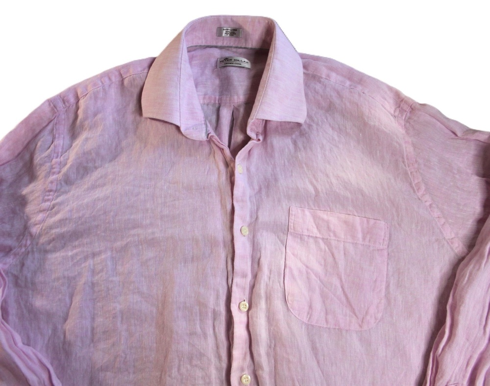 Peter Millar Shirt Mens XL Pink Button Up Long Sleeve Linen Lightweight